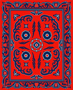 Bold Red Blue Floral Pattern Rug