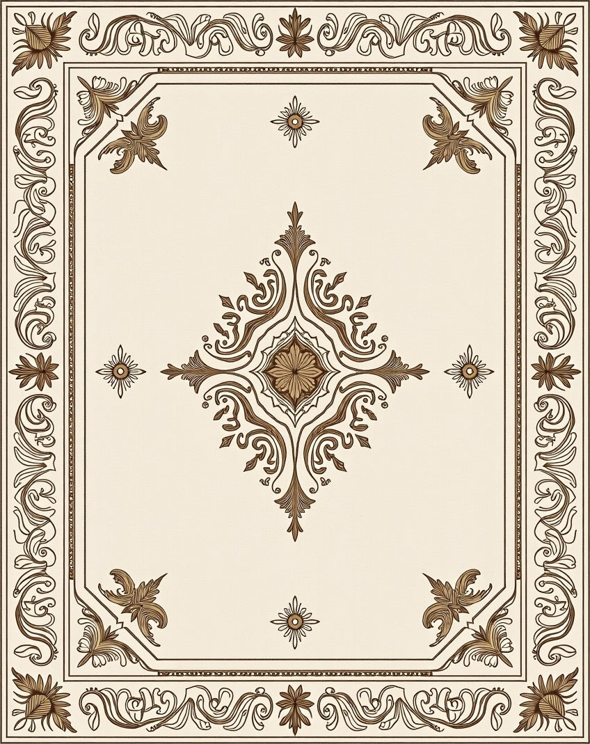 Antique Brown Floral Scroll Work Rug