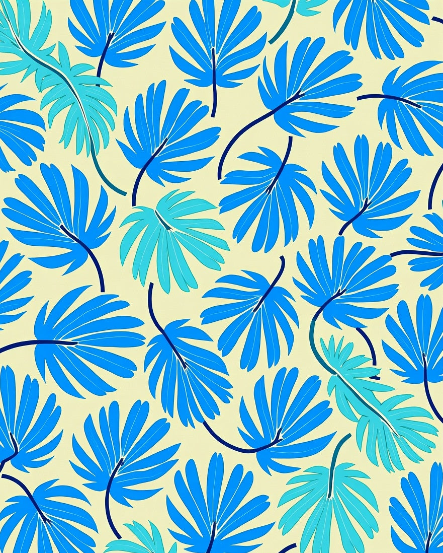 Blue Palm Leaf Pattern Rug