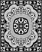 Intricate Black and White Medallion Design Rug
