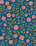Coral Flower Design on Blue Background Rug
