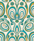 Art Nouveau Teal Floral Swirls Rug
