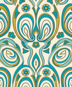 Art Nouveau Teal Floral Swirls Rug
