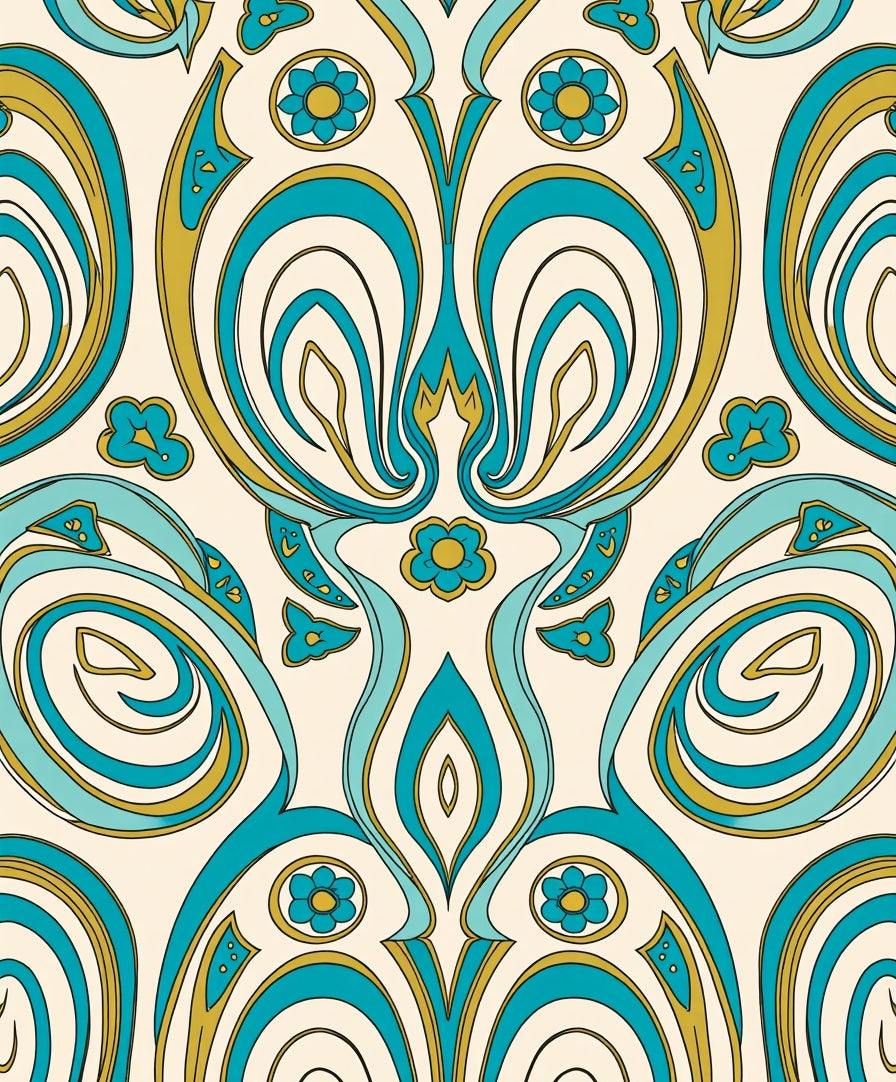 Art Nouveau Teal Floral Swirls Rug