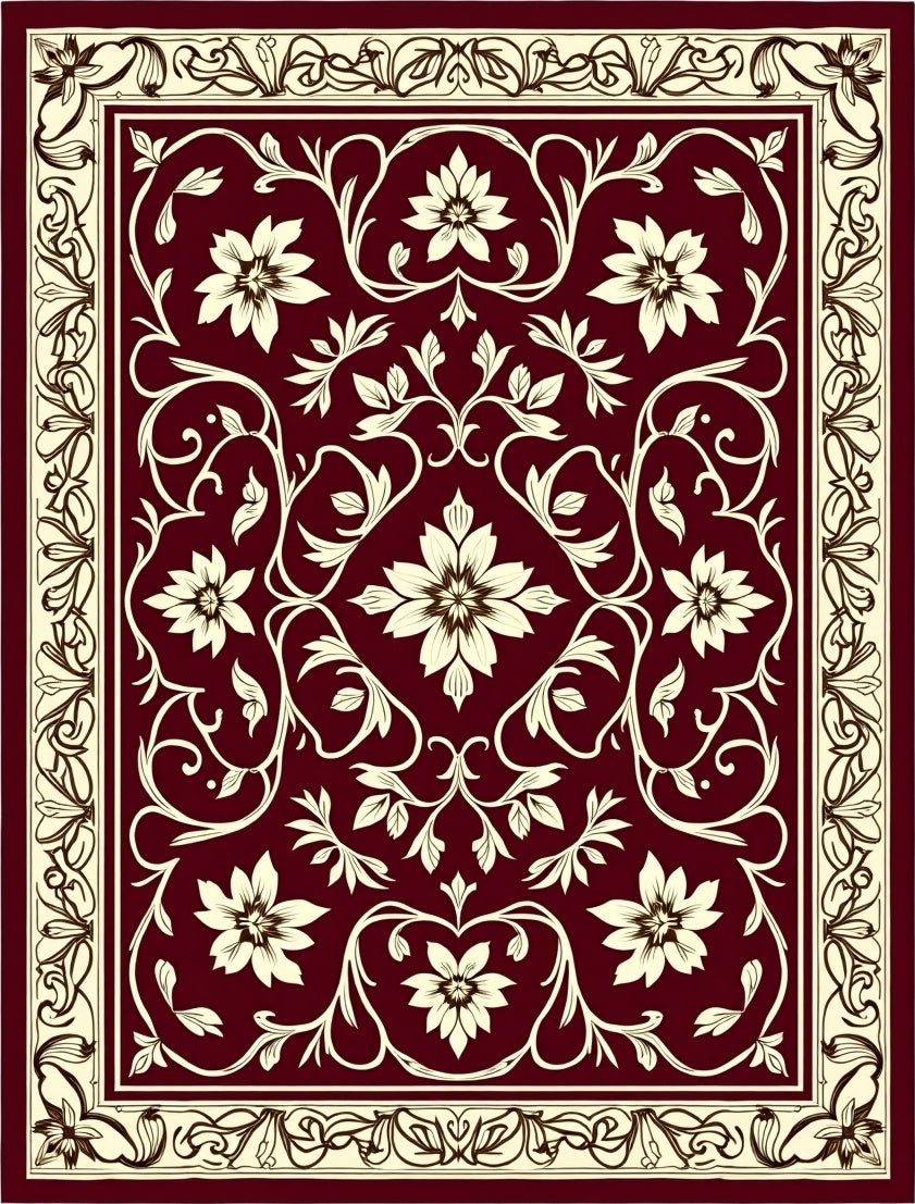 Ornate Floral Vine Border Rug