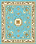 Elegant Blue Gold Floral Border Design Rug