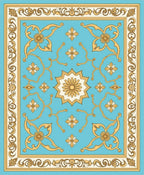 Elegant Blue Gold Floral Border Design Rug