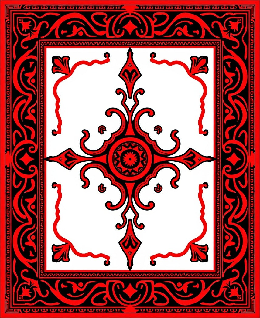 Bold Red Black Ornate Geometric Rug