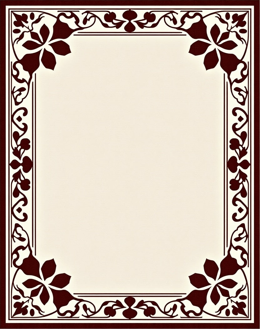 Dark Red Floral Vine Border Rug