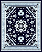 Floral Mandala Patterned Navy Rug