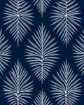 Dark Navy White Palm Frond Pattern Rug