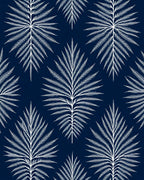 Dark Navy White Palm Frond Pattern Rug