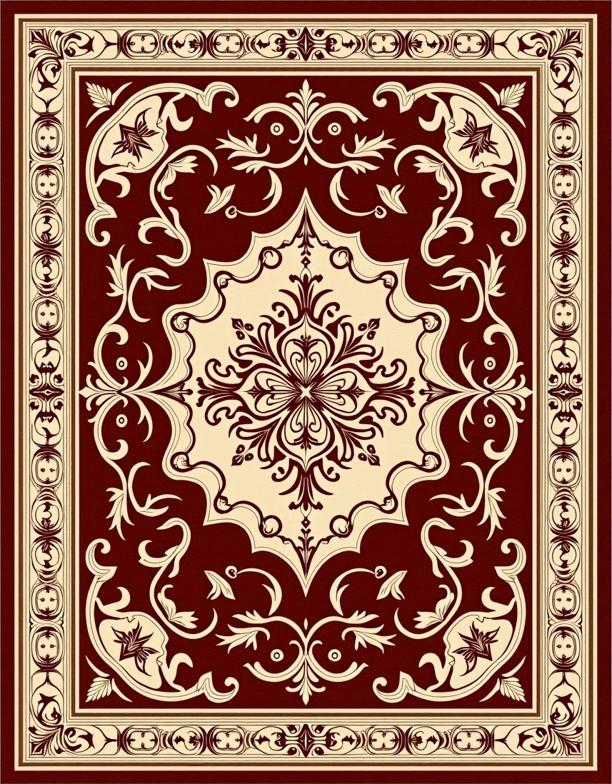 Classic Floral Damask Intricate Border Rug