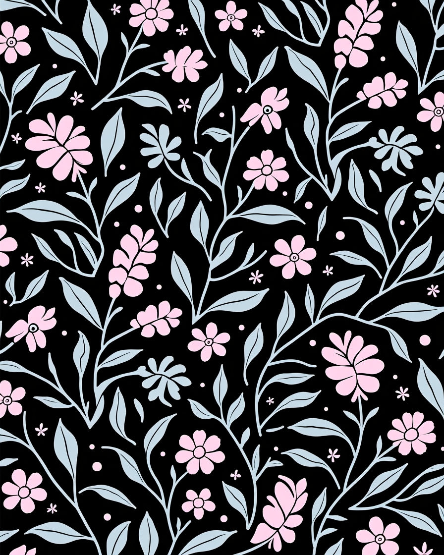 Pink Floral Vines Pattern Rug