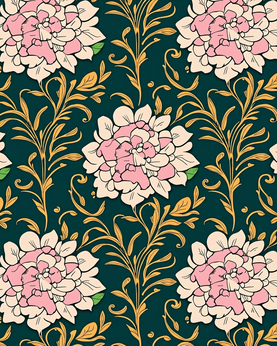 Pink Floral Vines Pattern Rug
