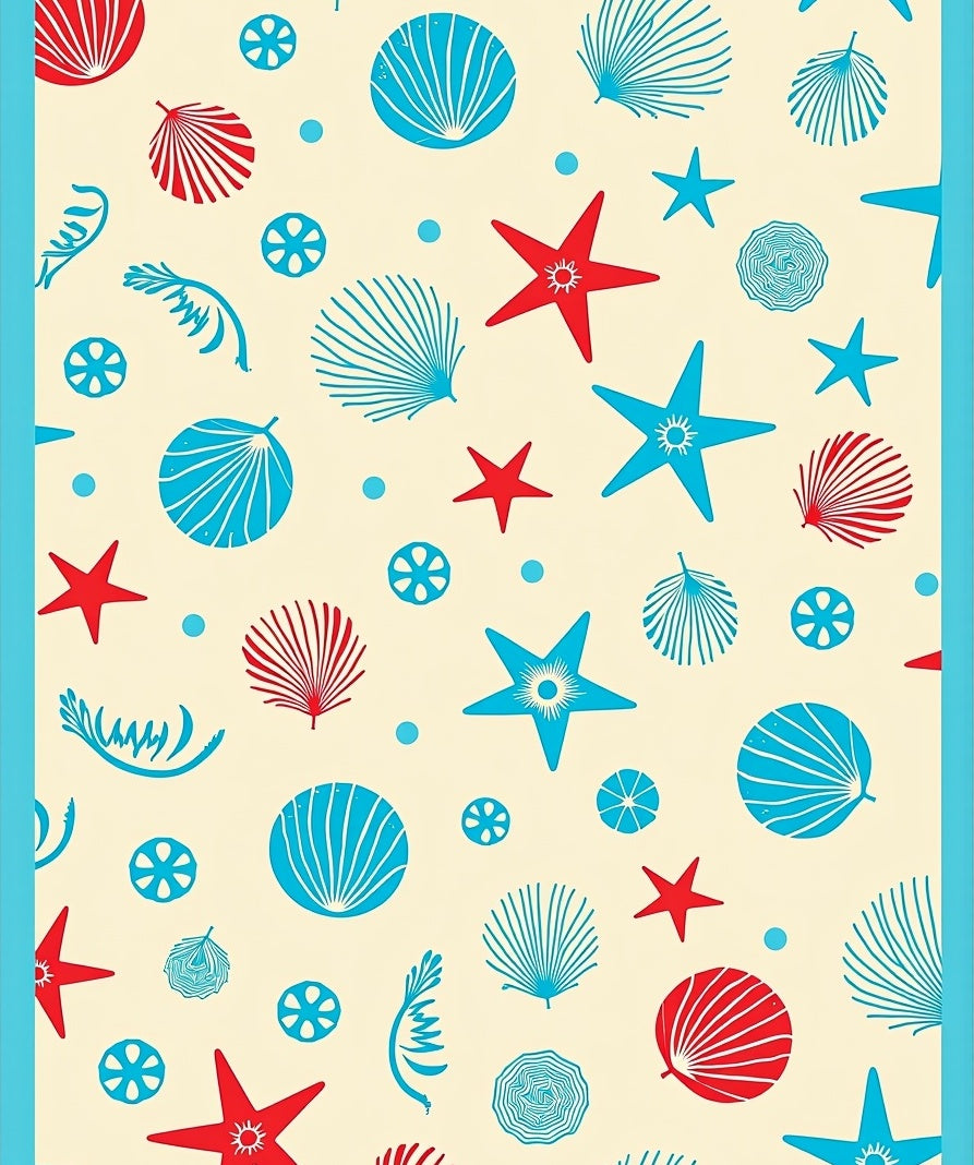 Coastal Starfish Shells Pattern Rug