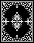 Black White Floral Scroll Medallion Rug