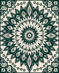 Dark Green Floral Mandala Inspired Design Rug