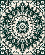 Dark Green Floral Mandala Inspired Design Rug