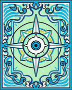 Coastal Compass Star Wave Pattern Rug