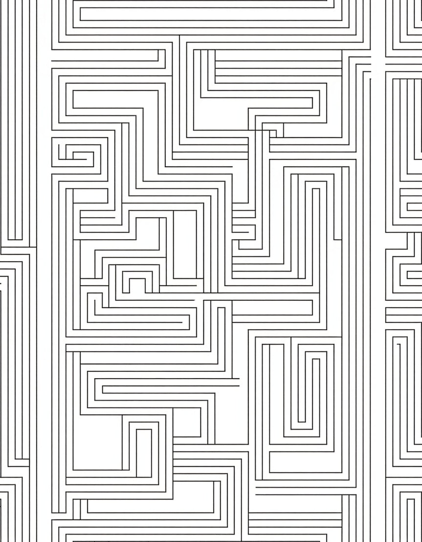 Abstract Maze Geometric Line Art Design Rug
