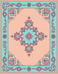 Teal Pink Floral Central Medallion Rug