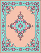 Teal Pink Floral Central Medallion Rug