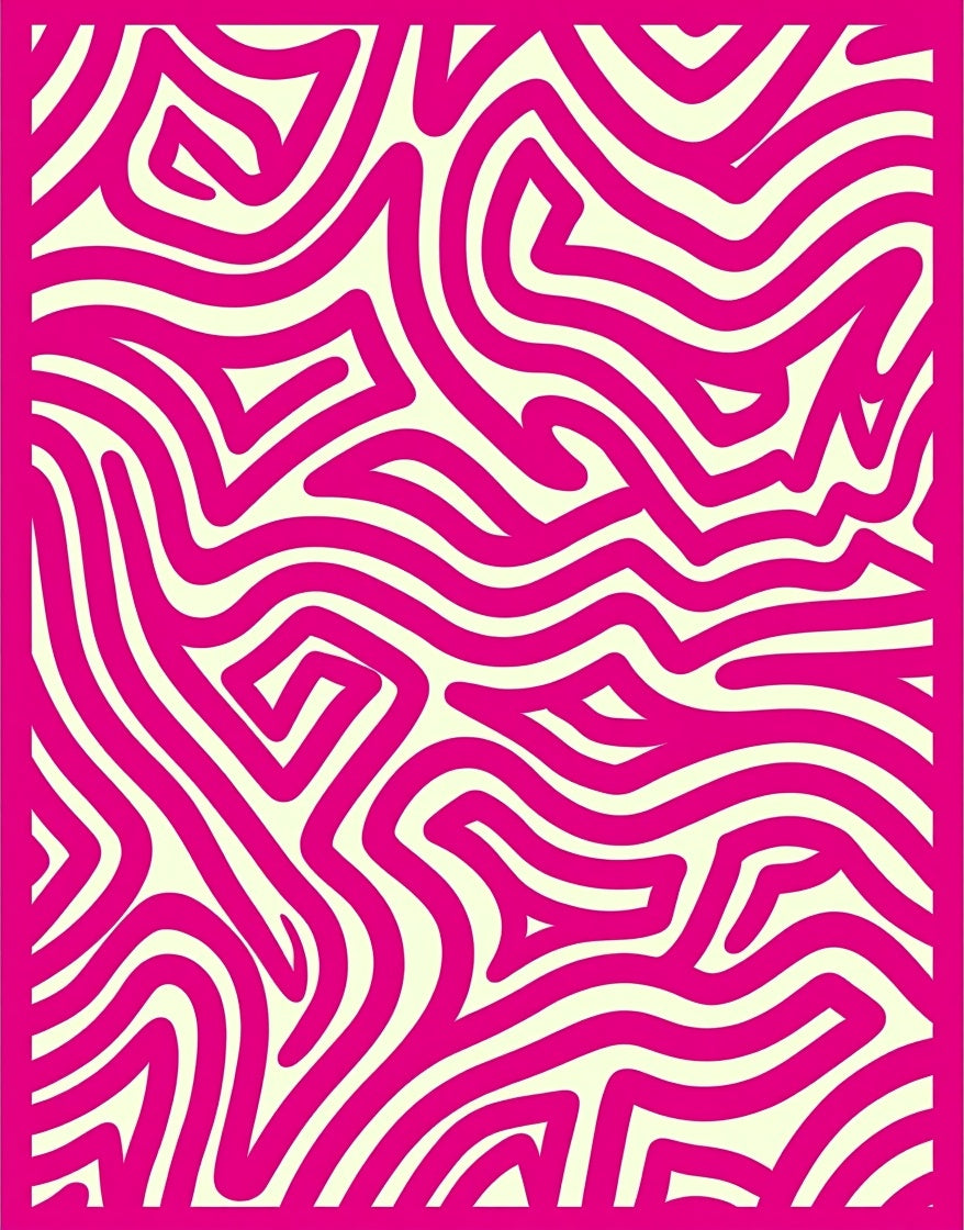 Bold Pink Wavy Maze Abstract Rug