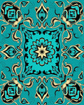 Ornate Turquoise Floral Medallion Pattern Rug