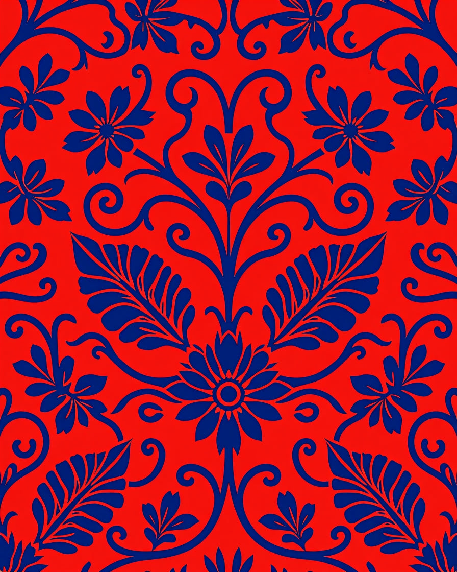 Vibrant Blue Floral Vine Pattern Rug