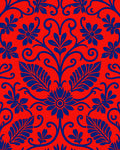 Vibrant Blue Floral Vine Pattern Rug