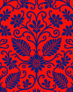 Vibrant Blue Floral Vine Pattern Rug