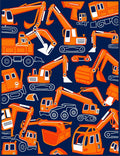Orange Excavator Construction Vehicle Pattern Rug
