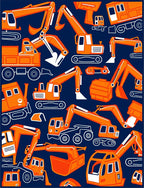 Orange Excavator Construction Vehicle Pattern Rug
