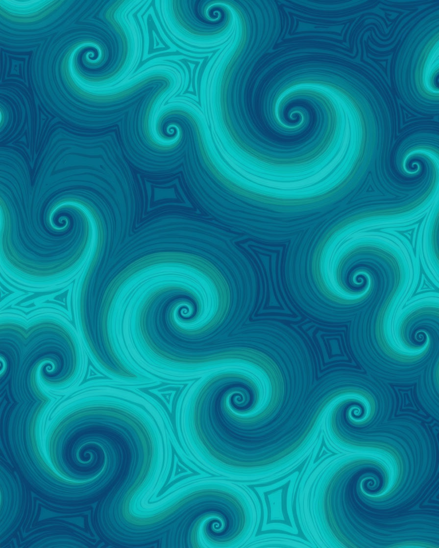 Teal Swirling Spiral Geometric Pattern Rug