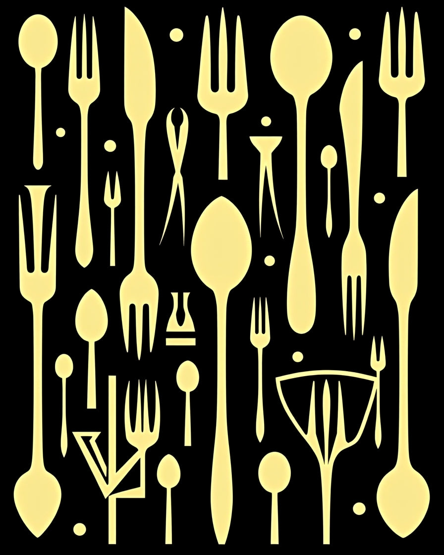 Gold Flatware Arrangement on Black Rug