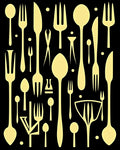 Gold Flatware Arrangement on Black Rug