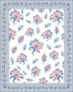 Pink Blue Floral Decorative Border Rug