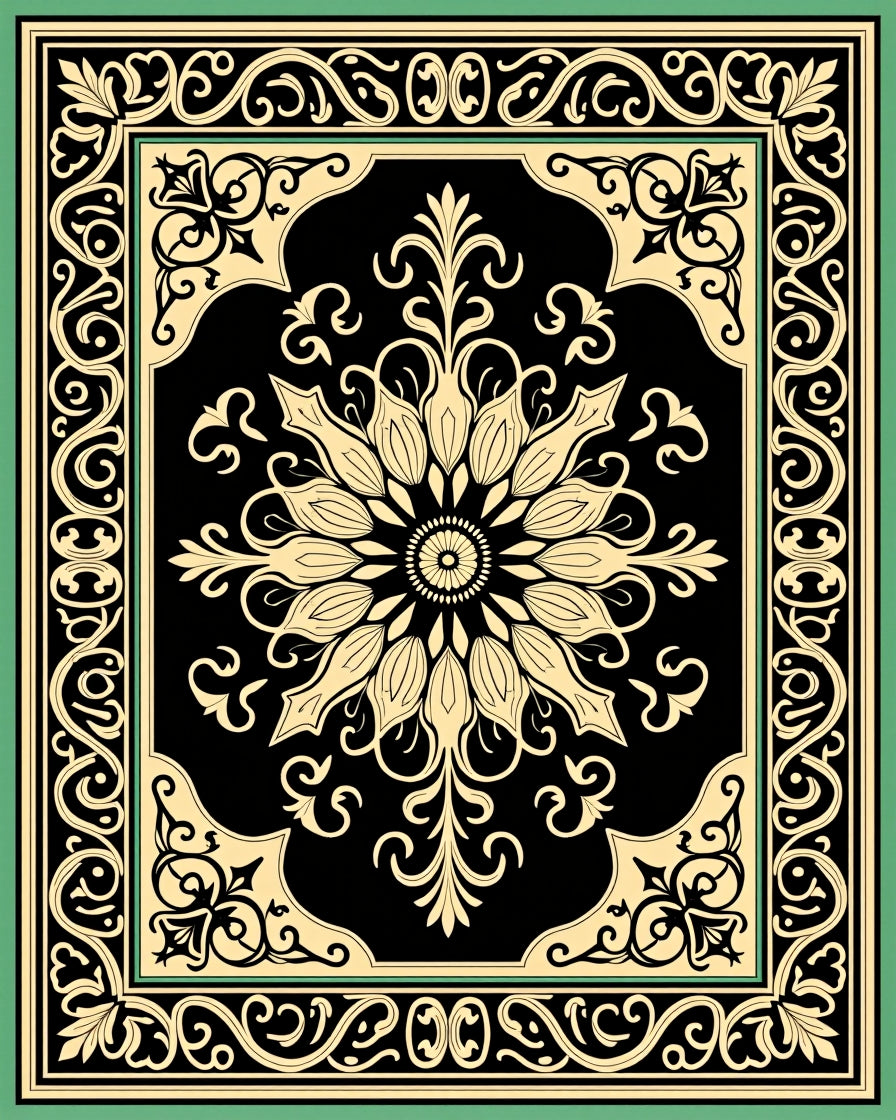 Classic Floral Scroll Border Design Rug