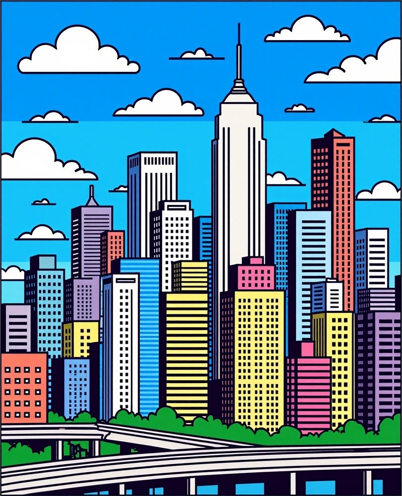 Colorful Metropolis Skyscraper Skyline Rug