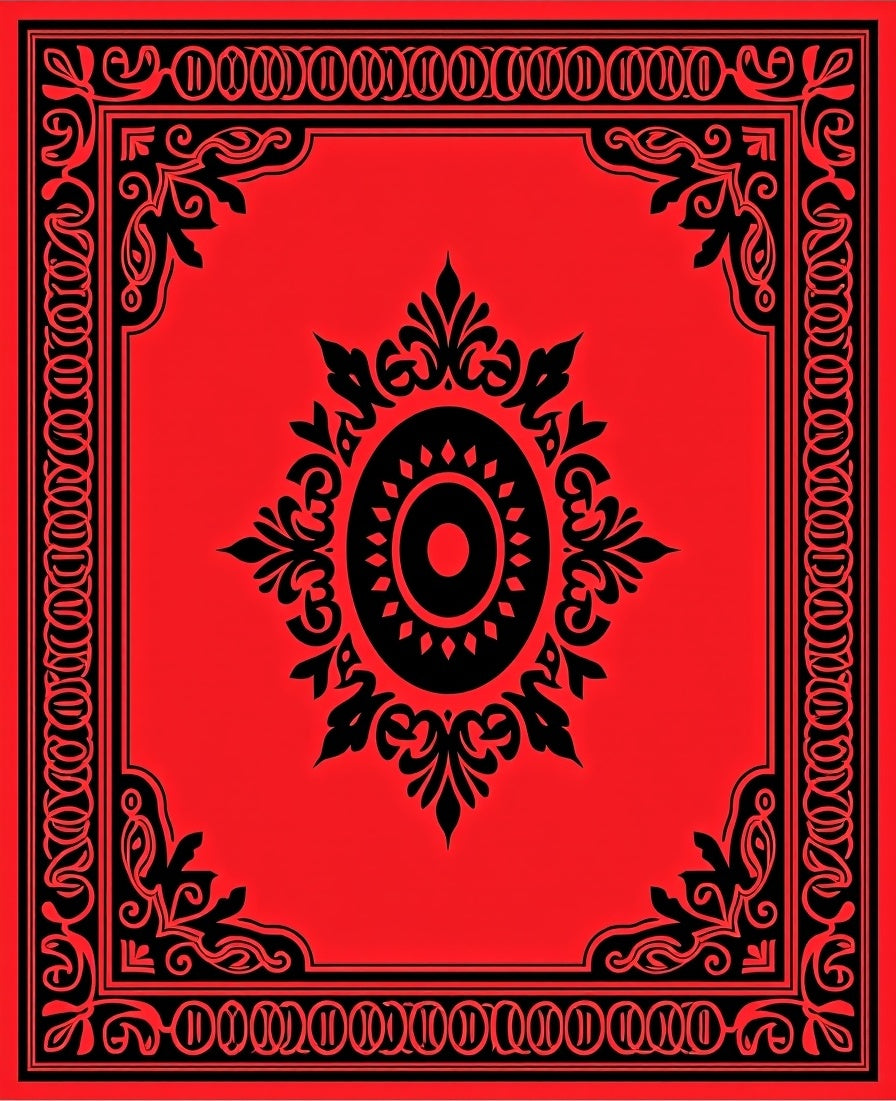 Bold Red Black Ornamental Arabesque Rug