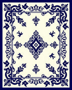Navy Blue Ornate Diamond Border Rug