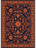 Ornate Floral Vine Dark Navy Design Rug