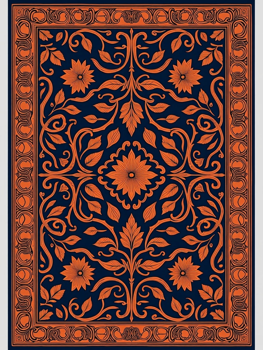Ornate Floral Vine Dark Navy Design Rug