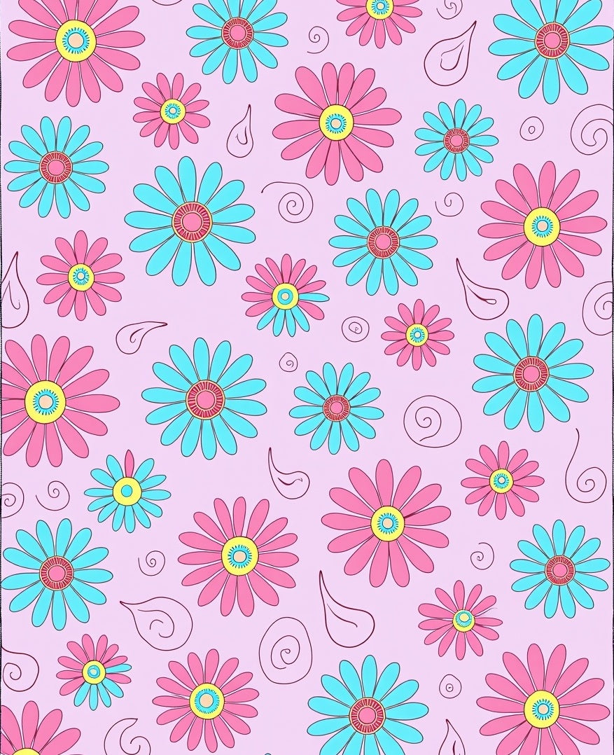 Pink Blue Daisy Pattern Rug