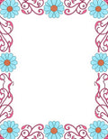 Floral Swirl Blue Pink Border Rug