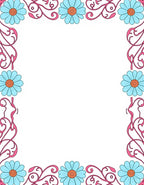 Floral Swirl Blue Pink Border Rug