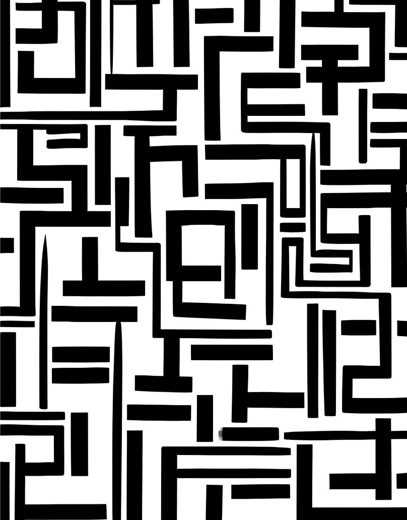 Abstract Labyrinth Black White Design Rug