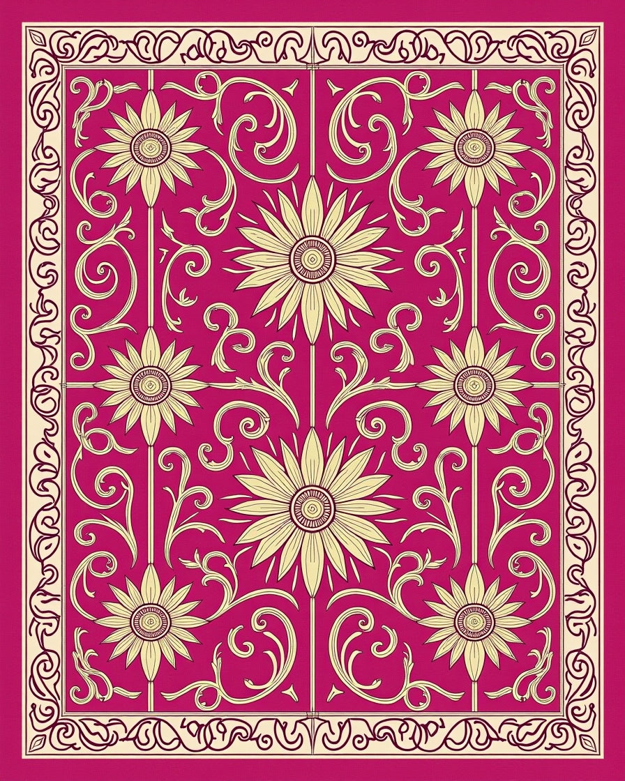 Ornate Floral Vintage Pink Design Rug
