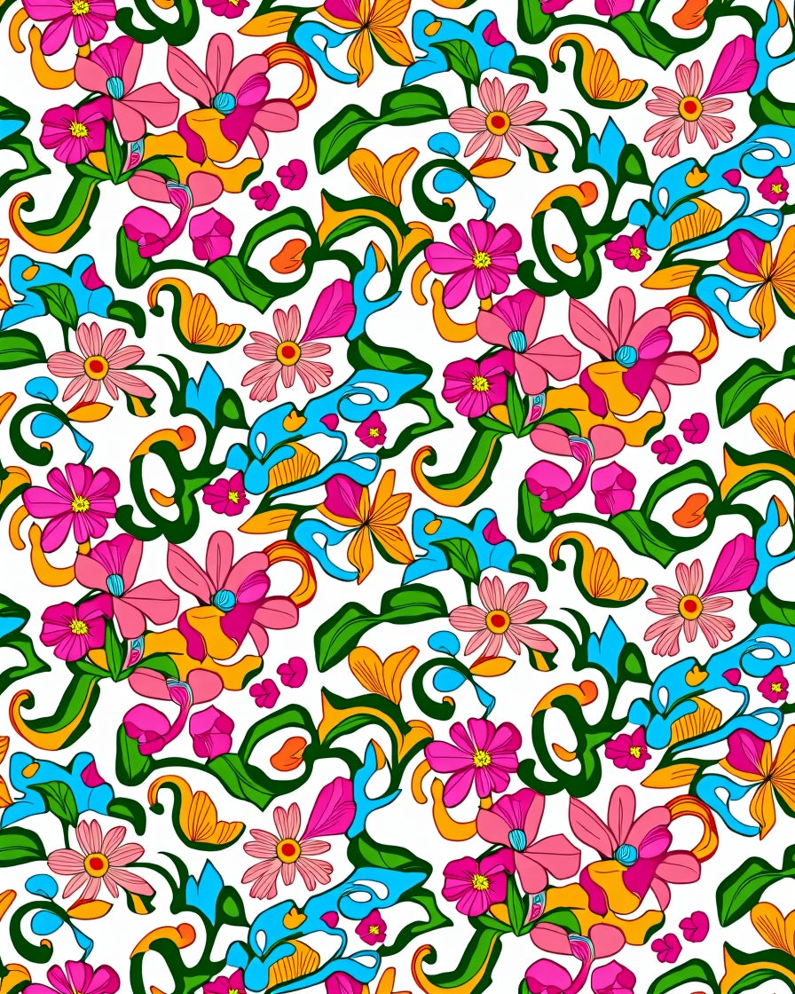 Whimsical Floral Swirl Pattern Rug